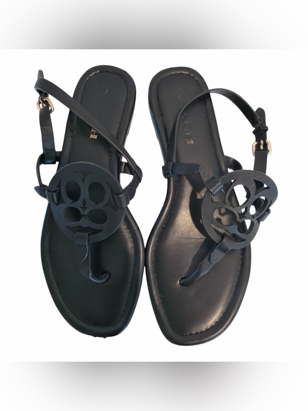 COACH Jack T Strap Black Flat Sandals size 7.5